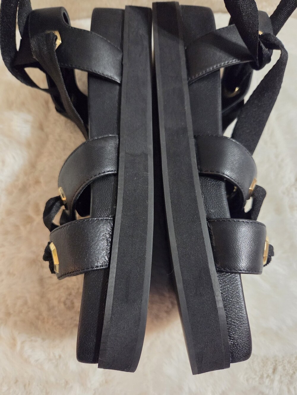 Sleek Black Deltan Leather Platform Lace-Up Gladiator Sandals.  Women's Sz 7 1/2 - Picture 6 of 10